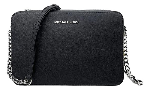 Cartera Michael Kors Jet Set (negra Con Correa Plateada)