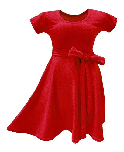 Vestido Infantil Rodado Manga Curta Cinto Para Amarrar