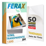 Adesivo Vinil Transparente 100%, Jato Tinta A4 - 50 Folhas