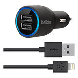 Cargador Belkin Dual Usb Para Carro 20w Y Cable Lightning