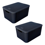 Kit 2 Caixas/cesto Organizador Rattan Preto N°1 29cm