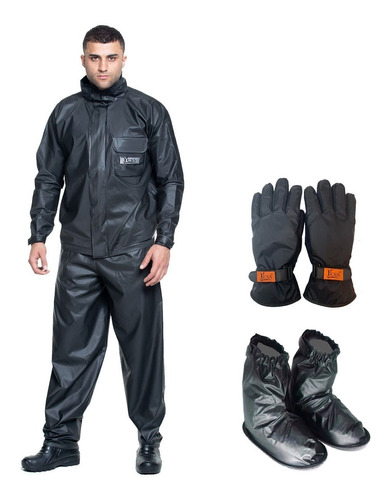 Kit Capa De Chuva Luva Resistente Galocha Piracapas Moto Boy