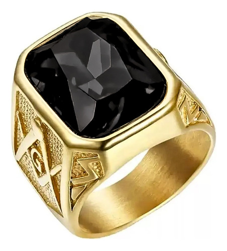 Anillo Piedra Mason Logia Color Oro Acero Inoxidable Hombre