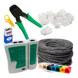 Kit 50m Cabo Rede Preto + Teste +alicate + 50 Rj45 + 50 Capa