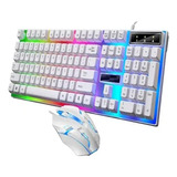 Kit Gamer Teclado Semi Mecânico Com Led + Mouse Gamer Optico Dpi 2400 3 Botões Luuk Young M400 Branco