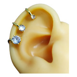 Piercing Argola Orelha Falso Fake Dourado Pedra Zirconia Luz