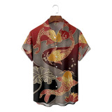 Camisa Hawaiana Unisex De Color Rojo Koi Japonés, Camisa De
