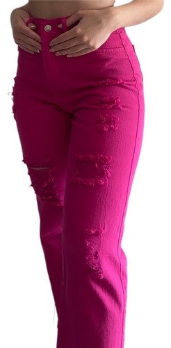 Pantalon De Jean Ancho Rigido Mujer Jean Mom Roto Pant Dama