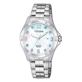 Reloj Citizen Quartz Eu6080-58d Original E-watch Color De La Correa Gris Color Del Bisel Gris Color Del Fondo Blanco