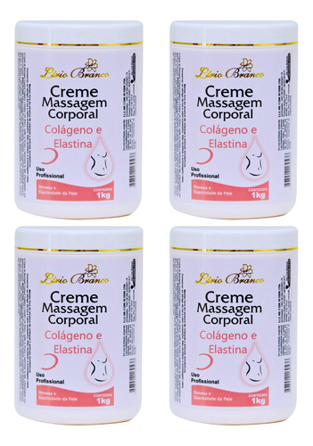 Kit C/ 4 Creme Massagem Colágeno E Elastina 1kg Lírio Branco