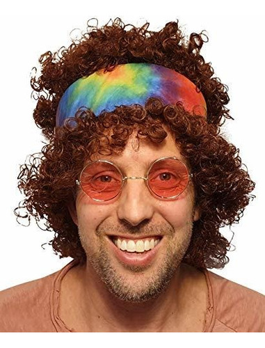 Peluca Afro-hippie Con Bandana De Teñido Anudado, Color 