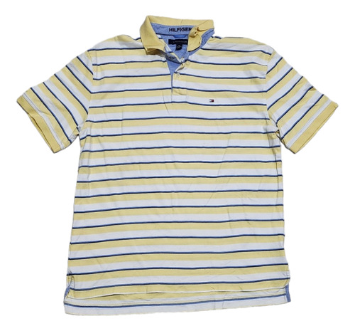 Playera Polo Tommy Hilfiger 2xl Lineas Amarillo, Blanco Azul