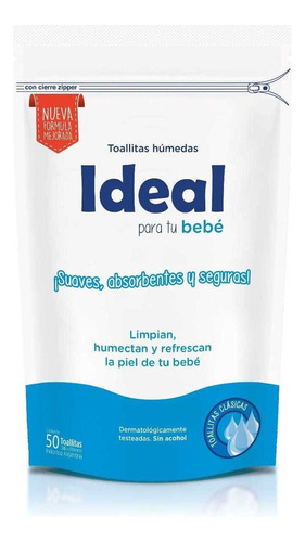 Ideal Toallitas Húmedas Para Tu Bebé Clasica 50u