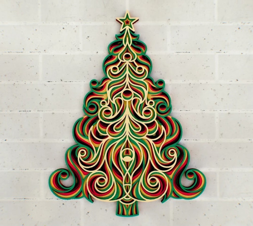 Quadro Decorativo Camadas Arvore De Natal Md0044 Mdf 44cm