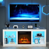Mueble Para Tv Con Chimenea Electrica Soporte Moderno Blanco