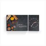 Relojes De Pared Cuadro Diptico Cocina Frases Bon Appetit