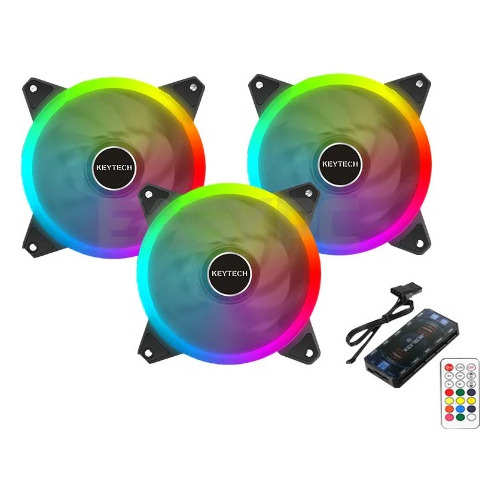 Kit  3 Fans Cooler Led Ring Rgb 120mm Ventoinha Gabinete Pc