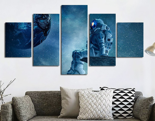 5 Cuadros Canvas Astronauta Espacio Universo Unico 100x56cm