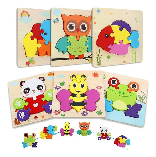 Juguete De Madera Rompecabezas Puzzles Montessori Set 6 