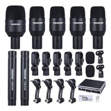 Kit 7 Microfones Bateria Mic Profissional C/ Garras E Estojo
