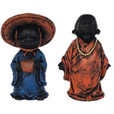 Kit Estátua Buda Menino Chinês Zen Chapéu Resina Decorativo