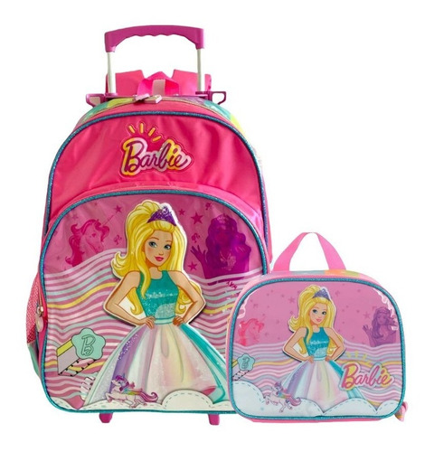 Mochila Infantil Barbie Princesa Rodinhas G Lancheira Menina