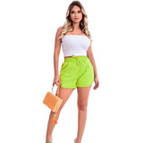 Short Duna Feminino Cintura Alta Verão Bermuda Lisa Bolso