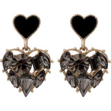 Aretes De Corazón Con Piedras Tipo Swarovski Negros Amor