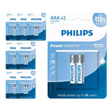 16 Pilhas Alcalinas Aaa Philips  (8  Cart)