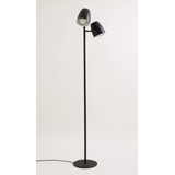 Lámpara Pié Led Negro Living Moderno Frida Doble Fiumine