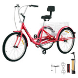 Vevor Triciclo Plegable Adultos Bicicleta 24puLG Cesta Rojo