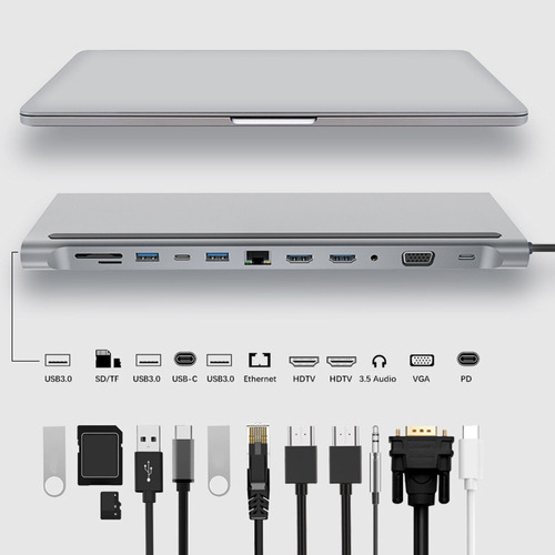 Estación De Acoplamiento Usb C 12 En 1, Lector De Tarjetas S