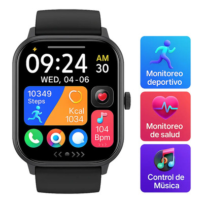 Smartwatch + Reloj Inteligente + Bluetooth + Pantalla AMOLED + IP67 + Reloj para Medir Presión Arterial + Compatible Android + iOS + Sensor Óptico + Deportivo + Resistente Agua + Color Negro 1 Pieza | Meses sin interés