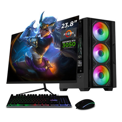 Xtreme Pc Gaming Geforce Rtx 3050 Amd Ryzen 5 5500 16gb Ssd 1tb Monitor 23.8 144hz Wifi Black | Meses sin interés
