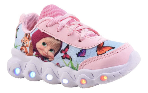 Tênis Infantil Feminino Masha E O Urso Com Led. Pisou Piscou