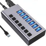 Hub Usb Alimentado, Divisor De Hub De Dados Usb 3.0 De 7 Pol