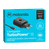 Carregador Turbo Power Motorola 18w Com Cabo Usb-c Preto