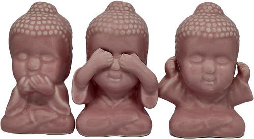 Kit 3 Estátuas Mini Buda N Ouço N Falo N Vejo Porcelana 