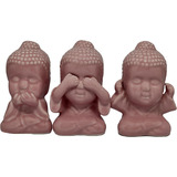 Kit 3 Estátuas Mini Buda N Ouço N Falo N Vejo Porcelana 