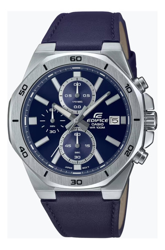 Edifice Efv 640l 2a Original Cronografo Cuero Azul Octagonal