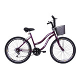 Bicicleta Aro 26 Feminina Beach Confort 18 Marchas Violeta