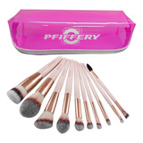 Set De Brochas Pfiffery 10 Und. + Estuche Maquillaje Belleza Color Violeta