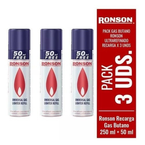 Pack Gas Butano Ronson Recarga X 3 Unds