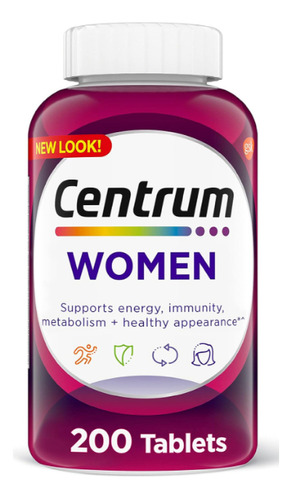 Centrum Mujer Americano 200 A B6 B12 C E D3 Hierro Biotina * Sabor Sin Sabor