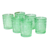 Juego Set De Vasos Decorativos X6 En Vidrio Colores 10x8 Cm