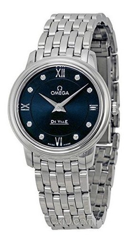 Omega Deville Prestige Blue Diamond Dial Damas De Acero Inox