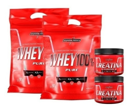 2 Refis Whey 100% 900g + 2 Creatina 150g Integral Medica