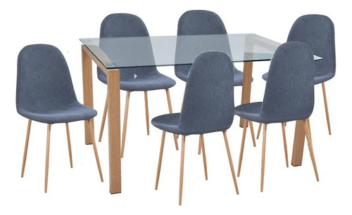 Juego De Comedor Mesa Fukui 130x80 Cm + 6 Sillas Ray Gris