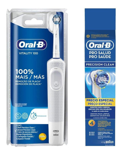 Escova Elétrica Oral-b Vitality D12 220v+refil Precision 4un