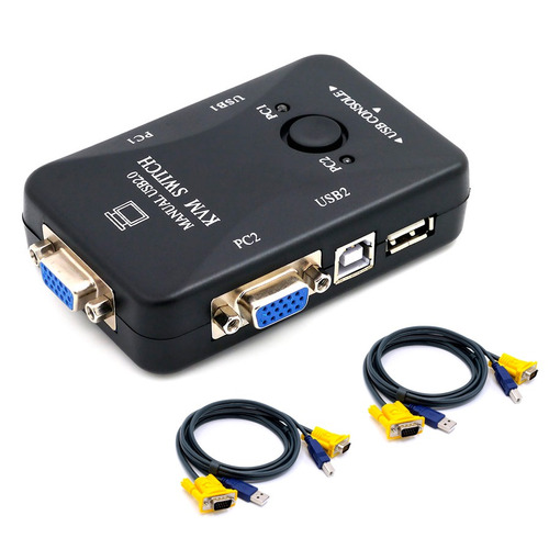 Switch Kvm 2 Puertos Usb Monitor Teclado Mouse. Con Cables